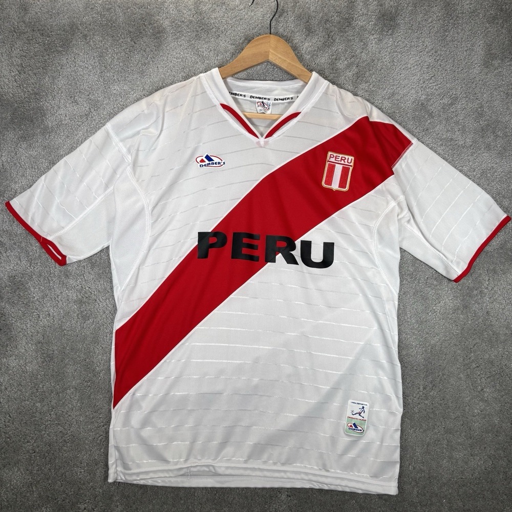 Vintage Peru National Team Soccer Jersey Mens M White Dembers Made In Peru